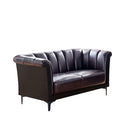 Channel Tufted Leatherette Loveseat with Metal Leg Support, Brown and Black-Sofas Sectionals & Loveseats-Brown and Black-Metal and Faux Leather-JadeMoghul Inc.