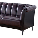 Channel Tufted Leatherette Sofa with Metal Leg Support, Brown and Black-Sofas Sectionals & Loveseats-Brown and Black-Metal and Faux Leather-JadeMoghul Inc.