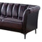 Channel Tufted Leatherette Sofa with Metal Leg Support, Brown and Black-Sofas Sectionals & Loveseats-Brown and Black-Metal and Faux Leather-JadeMoghul Inc.