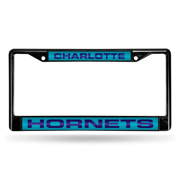 Porsche License Plate Frame Charlotte Hornets Black Laser Chrome Frame