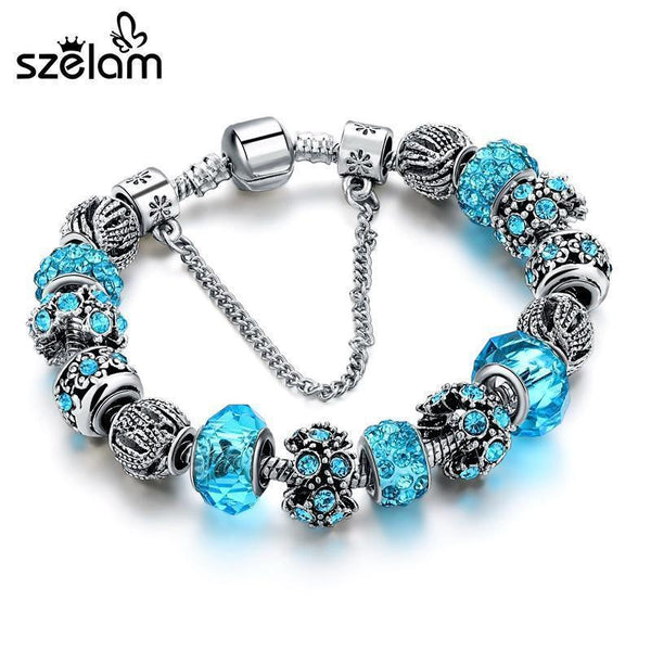 Charm Jewelry Silver Bracelets For Women Blue Crystal Beads Bracelet-Black 1-JadeMoghul Inc.