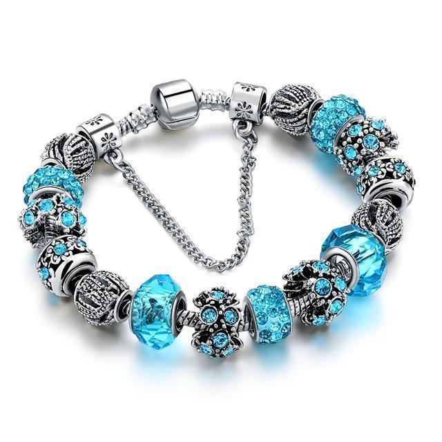 Charm Jewelry Silver Bracelets For Women Blue Crystal Beads Bracelet