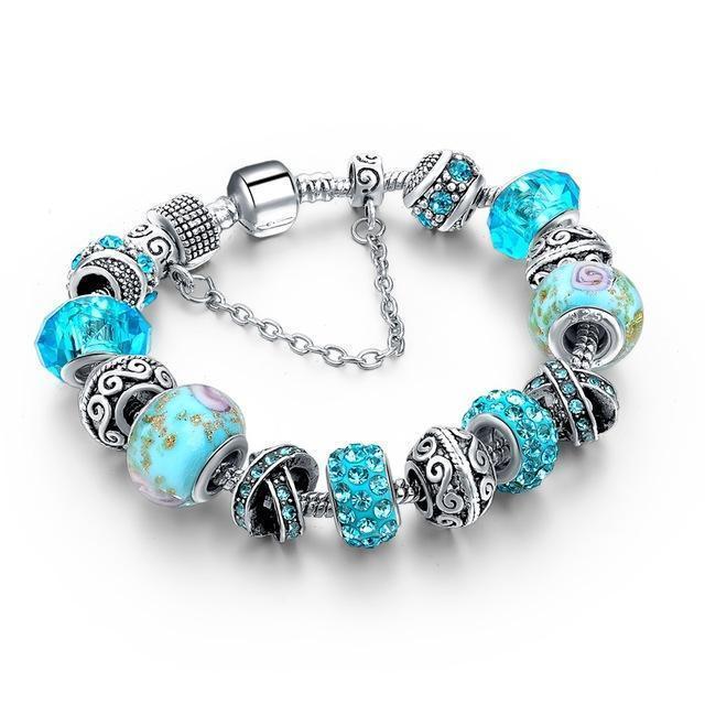 Charm Jewelry Silver Bracelets For Women Blue Crystal Beads Bracelet