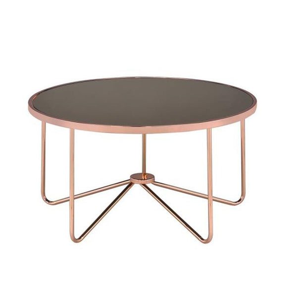 Charming Coffee Table, Smoky Glass & Rose Gold-Coffee Tables-Glass & Copper-Glass Metal Tube-JadeMoghul Inc.