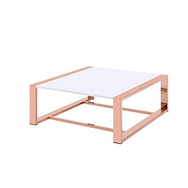 Charming Coffee Table, White High Gloss & Copper-Coffee Tables-Copper/White-High Gloss Metal-JadeMoghul Inc.