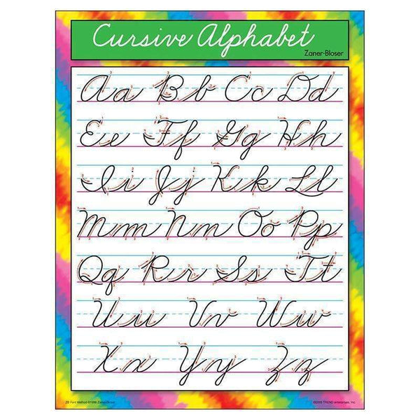 CHART CURSIVE ALPHABET ZANERBLOSER-Learning Materials-JadeMoghul Inc.