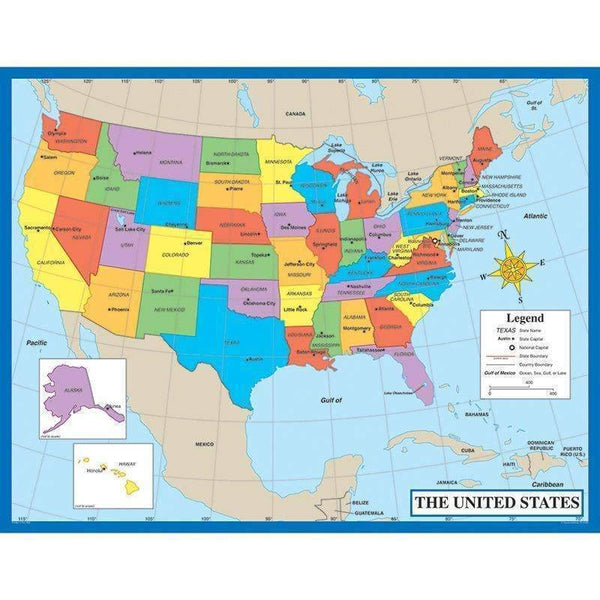 CHARTLET MAP OF THE US 17 X 22-Learning Materials-JadeMoghul Inc.