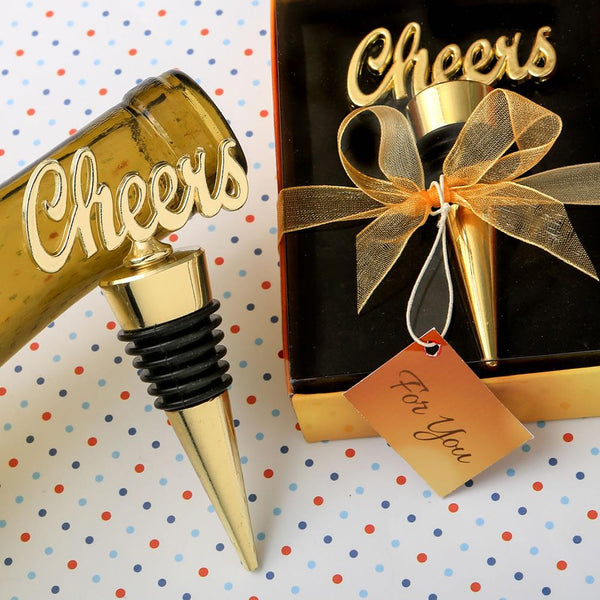 Cheers gold bottle stopper from fashioncraft-Personalized Coasters-JadeMoghul Inc.