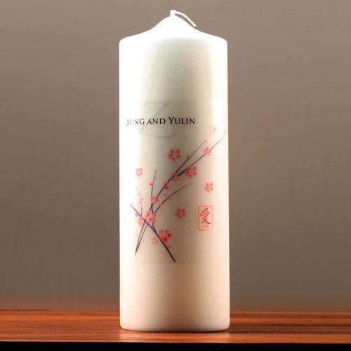 Cherry Blossom Personalized Pillar Candles Ivory (Pack of 1)-Wedding Ceremony Accessories-Ivory-JadeMoghul Inc.
