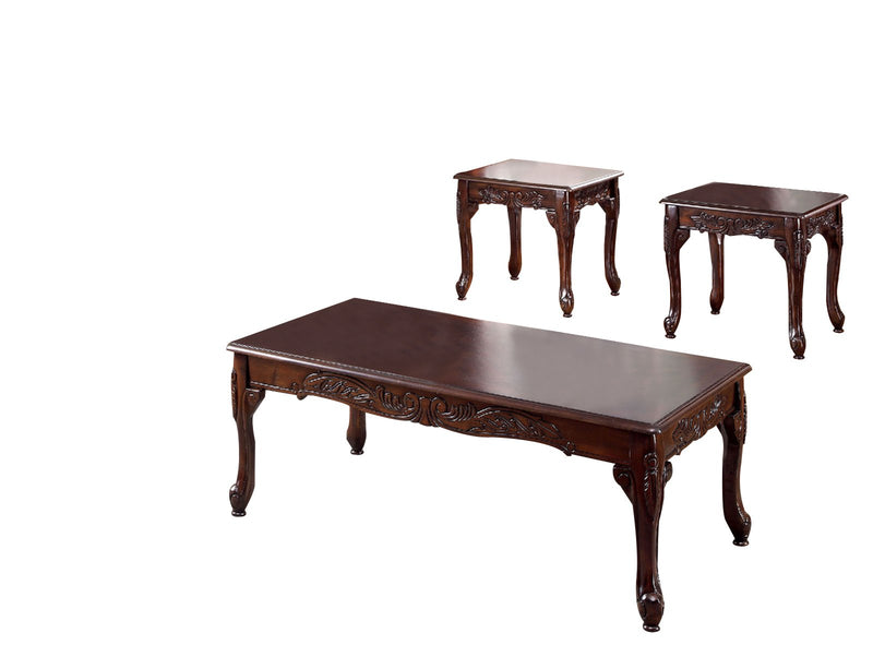 Cheshire Traditional 3 PIECE TABLE SET, Cherry Finish-Dining Tables-Dark Cherry-Solid Wood, Wood Veneer-JadeMoghul Inc.