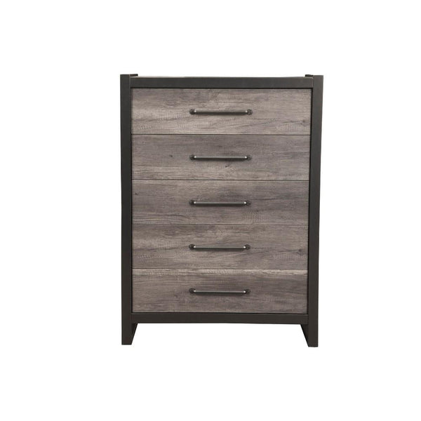Chest with 5 Drawers In Rubberwood Black And Gray-Accent Chests and Cabinets-Black And Gray-Solid Rubberwood & Melamine-JadeMoghul Inc.