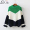 Chevron Bold Stripes Pullover Sweater-JH8699 Green-One Size-JadeMoghul Inc.