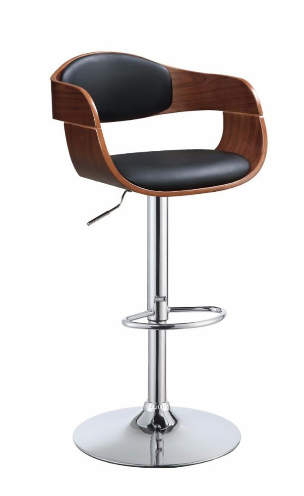 Chic Modish Adjustable Stool with Swivel, Black & Walnut Brown-Bar Stools and Counter Stools-Black & Walnut Brown-PU Wood Metal Gas Lift-JadeMoghul Inc.