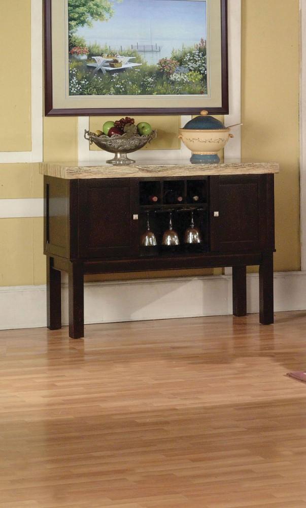 Chic Modish Wood & Marble Server, Brown-Accent Chests and Cabinets-Brown-Wood Faux MarbleVeneer (Paper) Engineered Wood-JadeMoghul Inc.