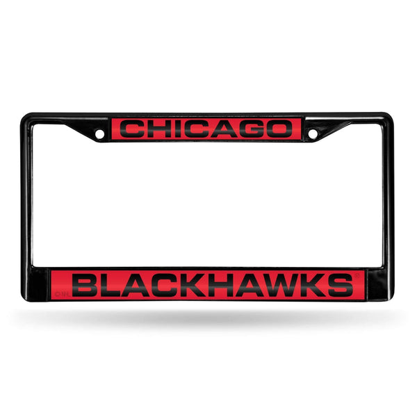 Mercedes License Plate Frame Chicago Blackhawks Black Laser Chrome Frame