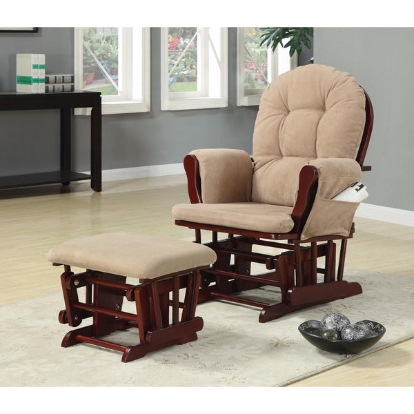 Chicly Elegant Glider Chair With Ottoman, Brown-Living Room Furniture Sets-Brown-MICROFIBER-JadeMoghul Inc.