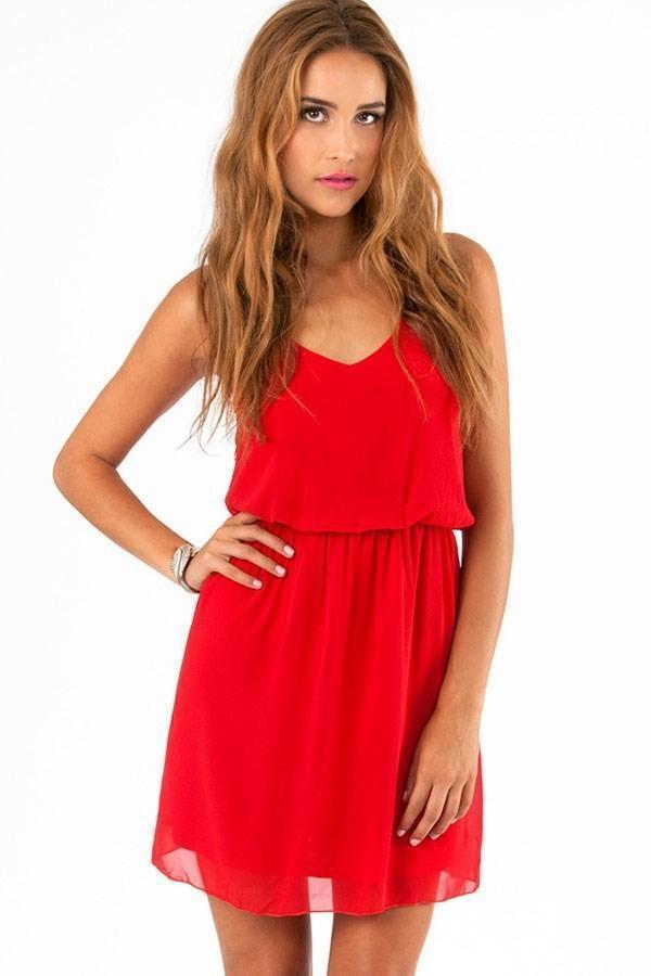 Chiffon Party Dress - Women Casual V-Neck Beach Dress-red-XS-JadeMoghul Inc.