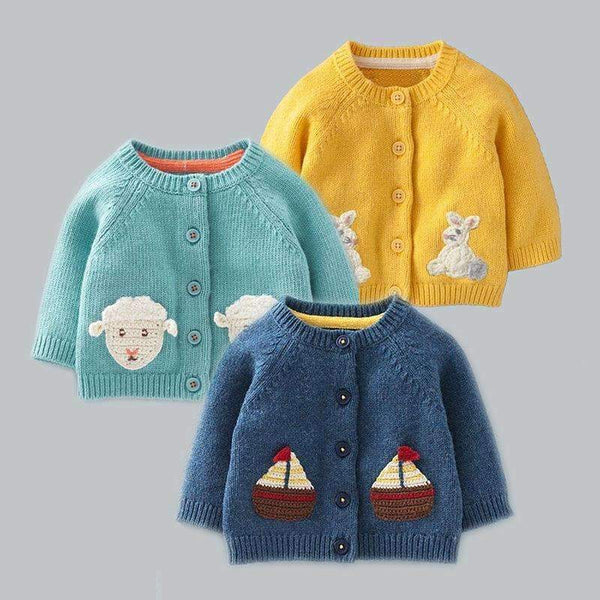 children sweaters new autumn cotton cartoon embroidery baby boys girls sweater single breasted knitwear cardigan kids clothes-yellow-5-JadeMoghul Inc.