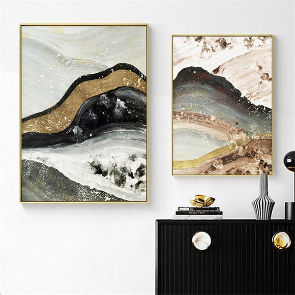 Chinese Style Ink Abstract Gold Quicksand Mountain Landscape Canvas Painting Living Room Poster Wall Picture Scandinavian Decor-21x30cm No Frame-B-JadeMoghul Inc.