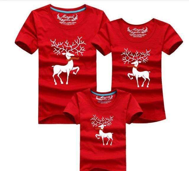 Christmas Family Look Family Matching Outfits T-shirt Color Milu Deer Matching Family Clothes Mother Father Baby Short Sleeve-Red-Mother M-JadeMoghul Inc.