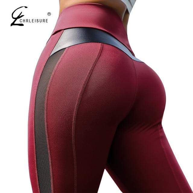 CHRLEISURE High Waist Fitness Leggings Women for Legging Workout Women Mesh And PU Leather Patchwork Legging JadeMoghul Inc. 