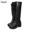 Chunky Lace Up Knee High Boots-black-4.5-JadeMoghul Inc.