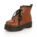 Chunky PU Leather Lace up Boots-Brown-4-JadeMoghul Inc.