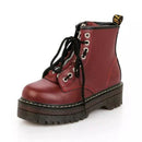Chunky PU Leather Lace up Boots-Red-4-JadeMoghul Inc.