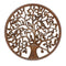 Circular Mango Wood Wall Panel with Cutout Tree and Bird Carvings, Antique Brown-Wall Panel-Brown-MDF-JadeMoghul Inc.