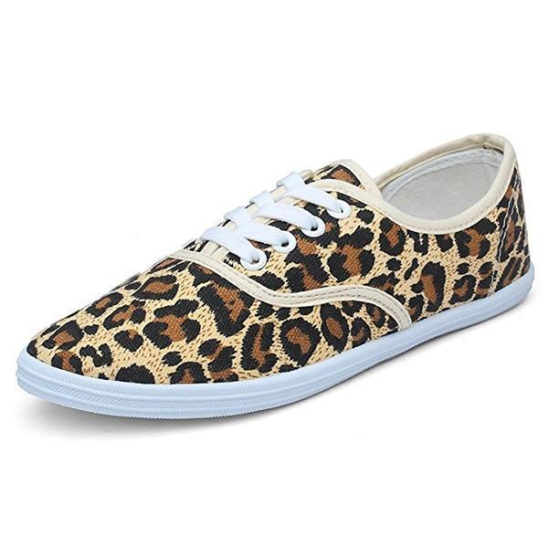 CITYCROSS plain women sneakers 2018 simple design flats lace up canvas shoes for girl's and women-Leopard-5.5-JadeMoghul Inc.