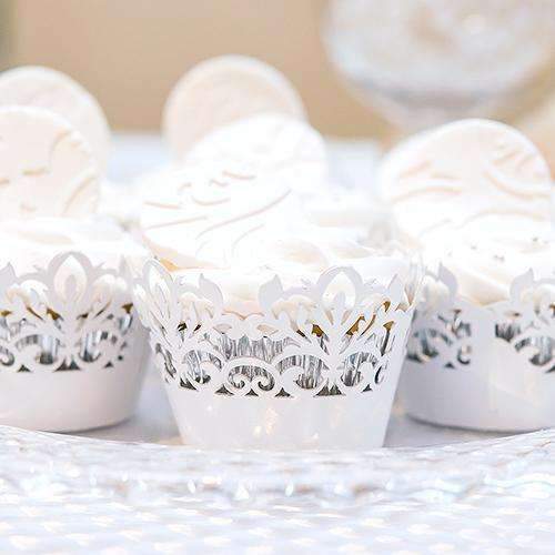Classic Damask Filigree Paper Cupcake Wrappers Silver Grey Shimmer (Pack of 12)-Wedding Candy Buffet Accessories-JadeMoghul Inc.