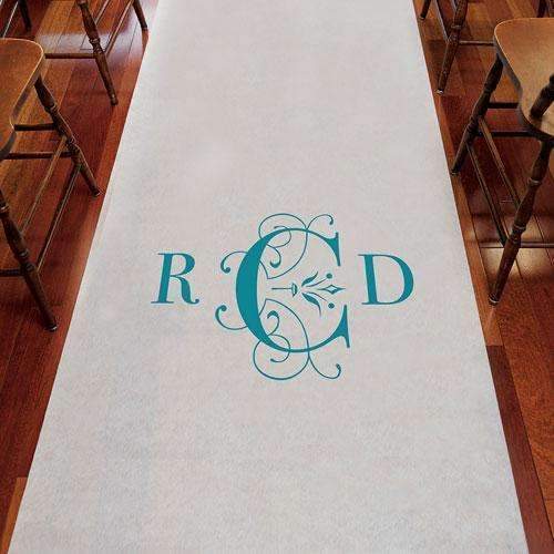 Classic Deco Monogram Personalized Aisle Runner White With Hearts Pewter Grey (Pack of 1)-Aisle Runners-Oasis Blue-JadeMoghul Inc.