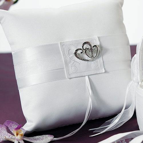 Classic Double Heart Square Ring Pillow Ivory (Pack of 1)-Wedding Ceremony Accessories-JadeMoghul Inc.