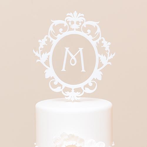 Classic Floating Monogram White Acrylic Cake Topper (Pack of 1)-Wedding Cake Toppers-JadeMoghul Inc.
