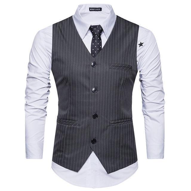 Classic Sleeveless Waistcoat For Men - New Striped Suit Vest - Slim Fit Formal Vest-Dark Gray-S-JadeMoghul Inc.