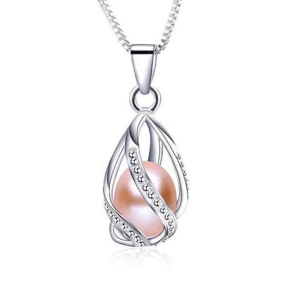 Classic Special Design 8-9mm Natural Pearl Pendant Necklace with 45cm Silver Chain 4 colors Wholesale Casual Jewelry-pink pearl-JadeMoghul Inc.