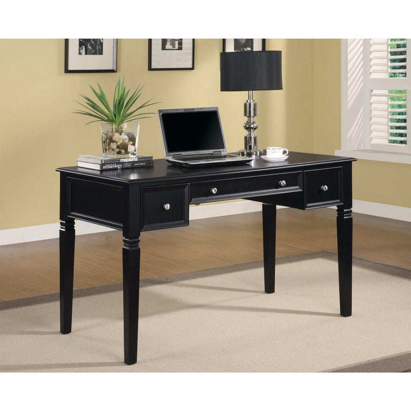 Classic Wooden Writing Desk with Keyboard Drawer, Black-Desks and Hutches-Black-Wood-JadeMoghul Inc.