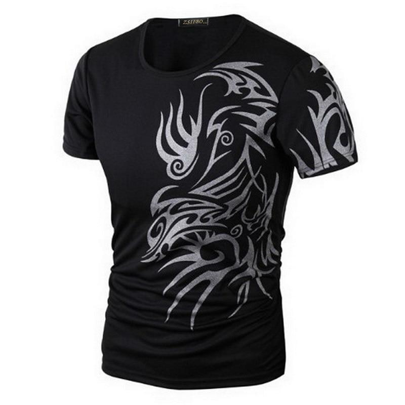 Classical Leisure Print T Shirts Men's Novelty Dragon Printing Tatoo Male O Neck T Shirts Short Sleeve 5 Colors TX70 P-White-Asian Size 2XL-JadeMoghul Inc.