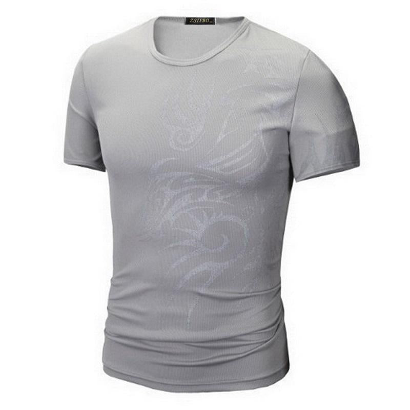 Classical Leisure Print T Shirts Men's Novelty Dragon Printing Tatoo Male O Neck T Shirts Short Sleeve 5 Colors TX70 P-White-Asian Size 2XL-JadeMoghul Inc.