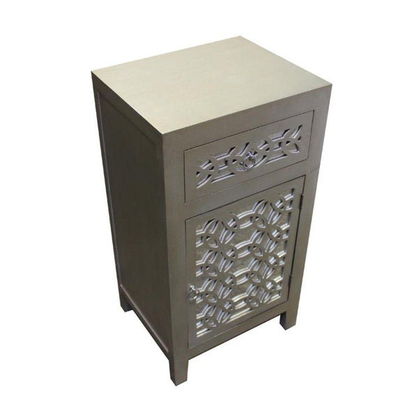 Classy Cabinet with One Drawer-Accent Chests and Cabinets-Gray-Wood-Shiny-JadeMoghul Inc.