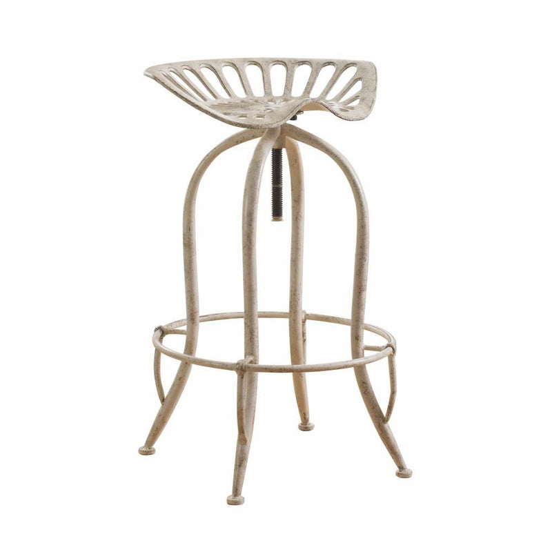 Classy Tractor Seat Adjustable Metal Bar Height Stool, Off White-Bar Stools and Counter Stools-Off White-Metal-JadeMoghul Inc.