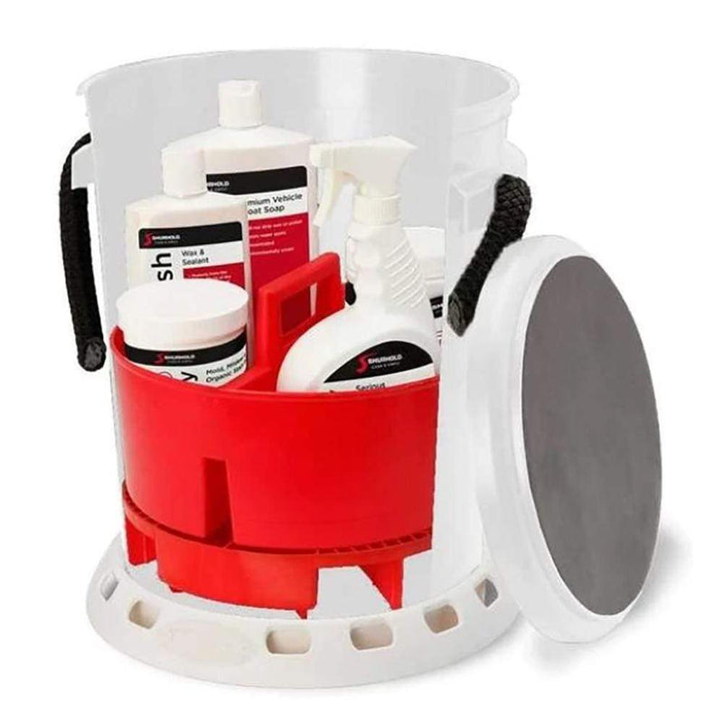 Cleaning Shurhold 5 Gallon White Bucket Kit - Includes Bucket, Caddy, Grate Seat, Buff Magic, Pro Polish Brite Wash, SMC  Serious Shine [2465] Shurhold
