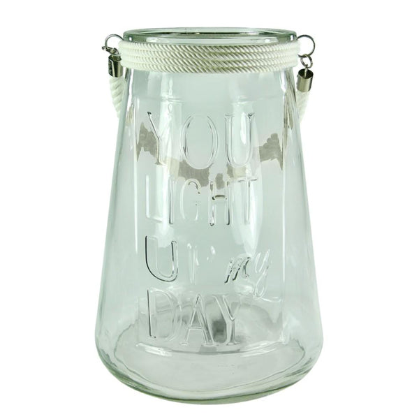 Clear Glass Lantern With Rope, White-Panel Beds-White-Metal/Glass-JadeMoghul Inc.