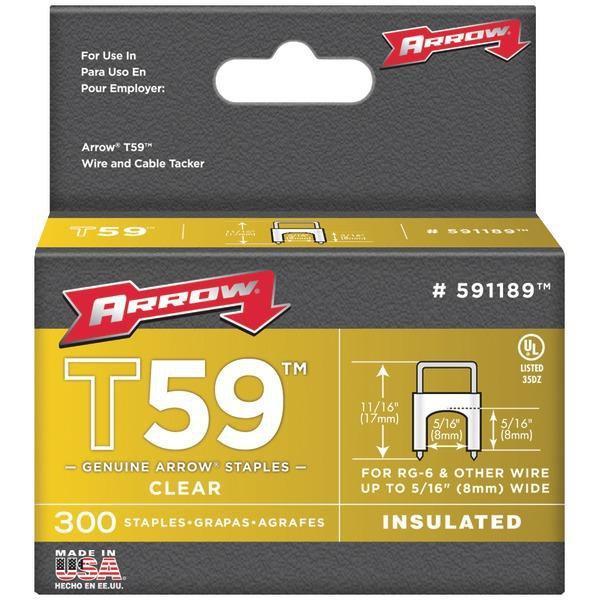 Clear T59 Insulated Staples for RG59 quad & RG6, 5/16" x 5/16", 300 pk-Hand Tools & Accessories-JadeMoghul Inc.
