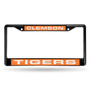 Black License Plate Frame Clemson Black Laser Chrome Frame