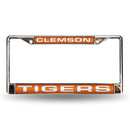 Mustang License Plate Frame Clemson Orange Laser Chrome Frame