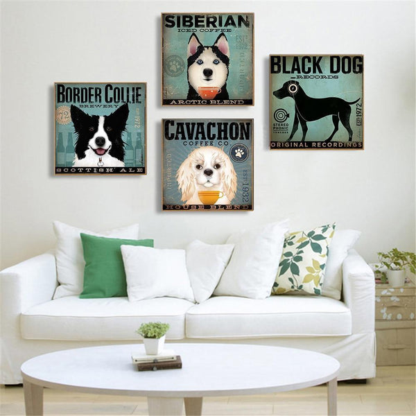 Clever Music Dog Cute Animals Pug Rock Bulldog Canvas Painting Living Room Decoration Hanging Wall Art Pictures Cuadros-20x20 CM No Framed-White-JadeMoghul Inc.