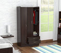 Closets Wardrobe Closet - 71.2" Espresso Melamine and Engineered Wood Wardrobe with 3 Doors HomeRoots