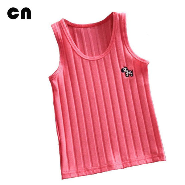 CN Summer children clothes zebra Embroidery Solid color Cotton Screw thread stripe 2-7 yeas girls camisoles Vests Boys Vests-black-2T-JadeMoghul Inc.