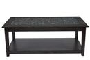 Cocktail Table With Marble Tile Inlay And Lower Shelf, Dark Gray-Tables-Gray-Stone Marble Wood-JadeMoghul Inc.